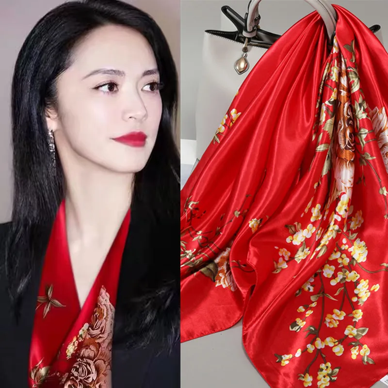 

Большой квадратный шелковый платок 90х90 см для женщин, новинка 2025 года, весенне-летний, элитный, в корейском стиле, универсальный тонкий шарф-шаль