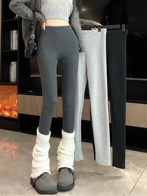 

Высококачественные брюки из овчины, женские осенне-зимние узкие брюки для йоги на подкладке Fce, универсальные базовые многослойные брюки