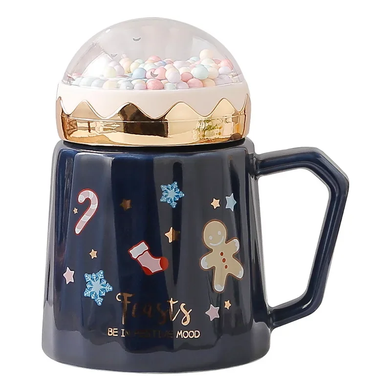 

Christmas Ceramic Mug with Lid - Office Gift for Coffee Tea Milk