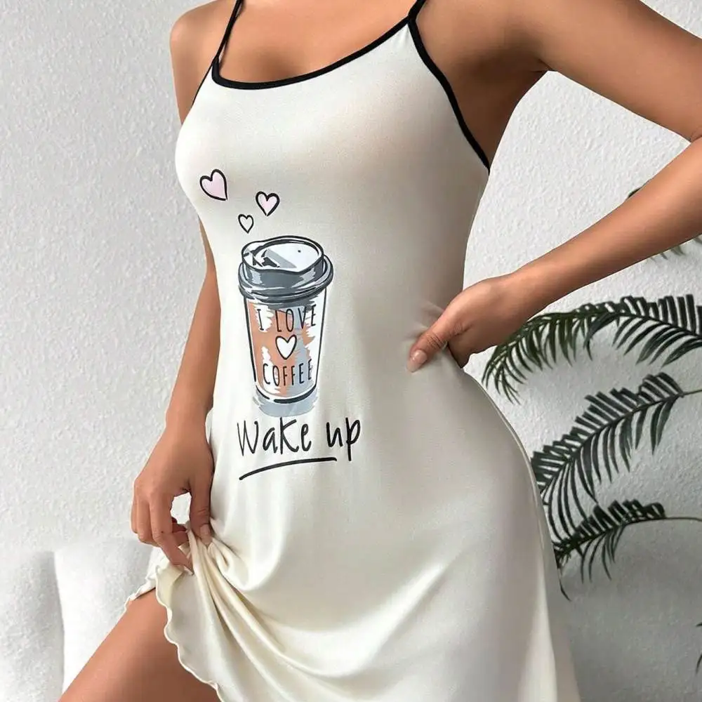 Floral Print Women Sling Dress Sexy Nightgown Summer Casual Short Skirt Sleepwear Milk Silk Breathable Comfort Loungewear Set