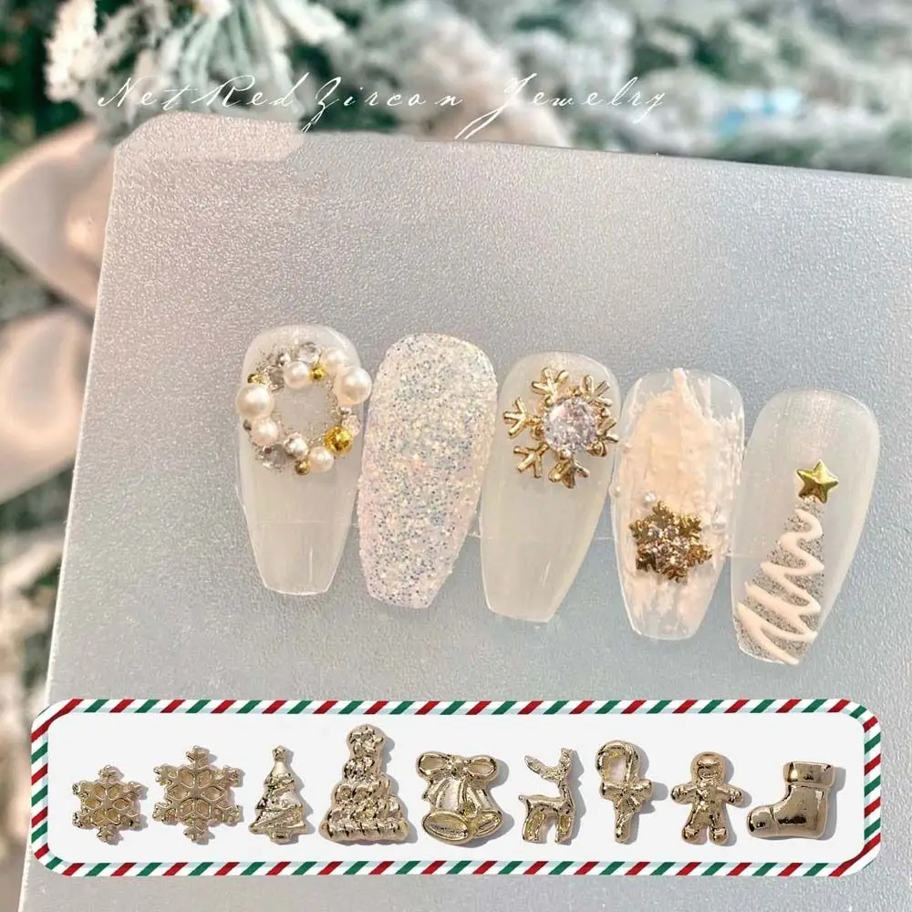 Liga Natal Prego Encantos, Natal Decorações, Snowflake Manicure Ornamentos, Nail Acessórios, 10pcs por Set