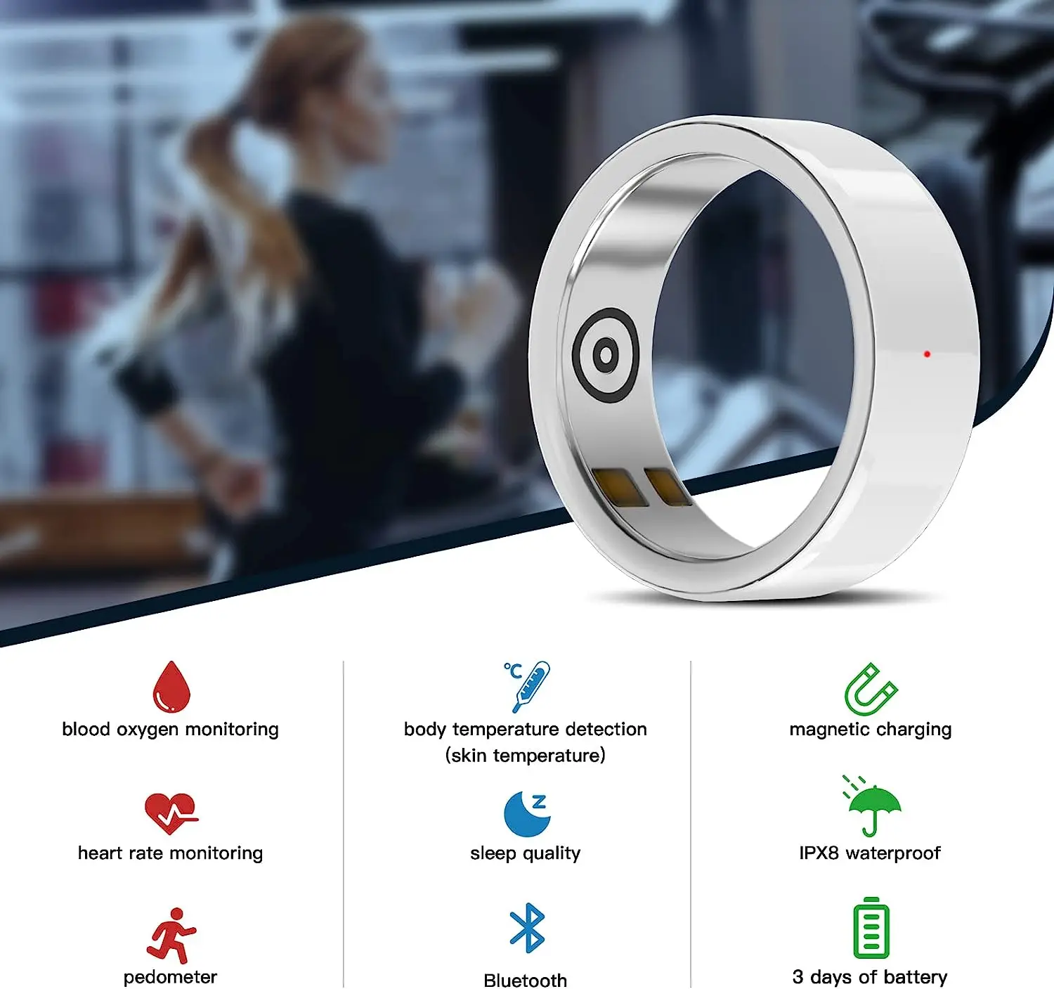 

R2 Smart Ring, Activity Tracker with Heart Rate, Sleep, Temperature, Pedometer, Blood Oxygen, APP Compatible with Android/iOS