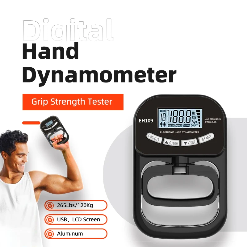 Grip Strength Tester 265Lbs/120Kg Digital Hand Dynamometer USB LCD Screen Grip Strength Meter - Accurate Measurement Tool
