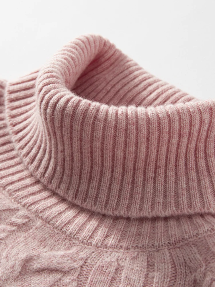 

Women's Turtleneck Pullover Sweater Winter100%Cashmere Thick Clothes Cable Stitch Knitwear Casual Retro Jacquard Female Clothing