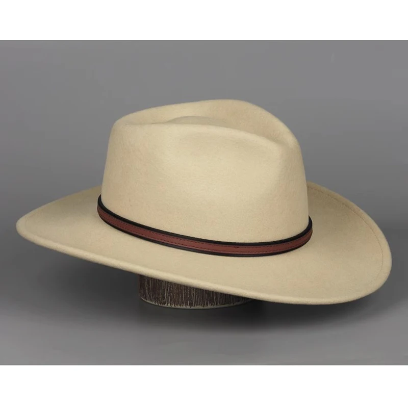 Australian Wool Cowboy Hat with Wide Brim(9cm) , Camel Color Cowgirl Hat Western Hats for Women Men Felt Outback Panama Rancher