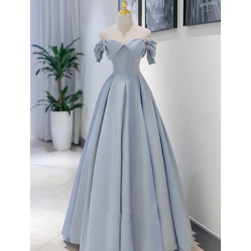 

GUXQD A-Line Evening Dresses With Pearls Sweetheart Floor Length Prom Party Gowns Vestido De Noche robes de soirée