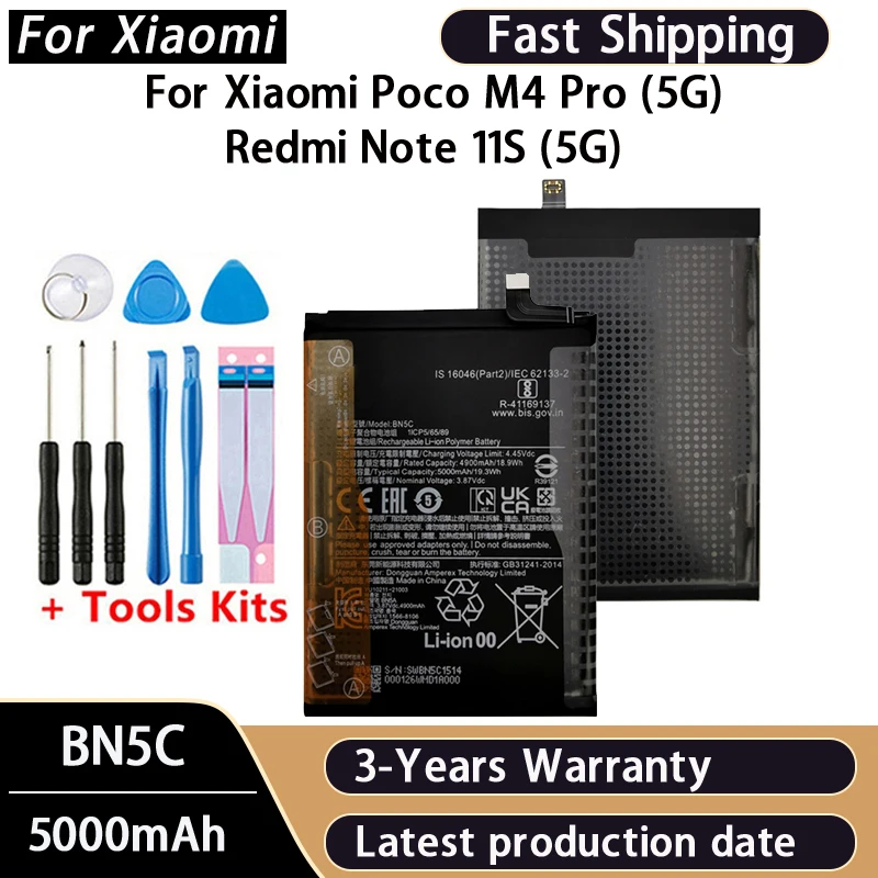 100% BN5C 5000mah For Xiaomi Poco M4 Pro 5G/REDMI NOTE 11S 5G/ NOTE 11T 5G Phone Replacement Batteries +Fast ShippingTools