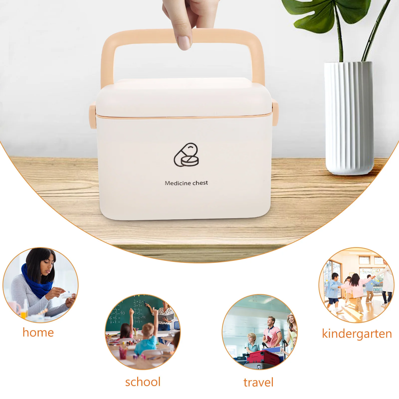 صندوق دواء منزلي بطبقة مزدوجة محمول بسعة كبيرة منظم للتخزين مقبض صندوق دواء للطوارئ حقيبة إسعافات أولية