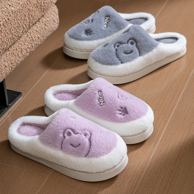 Winter Plush Slippers for Men & Women - Thick Sole House Shoes with Anti-Slip Bottom, Cozy Fleece-Lined Indoor Slides for Home