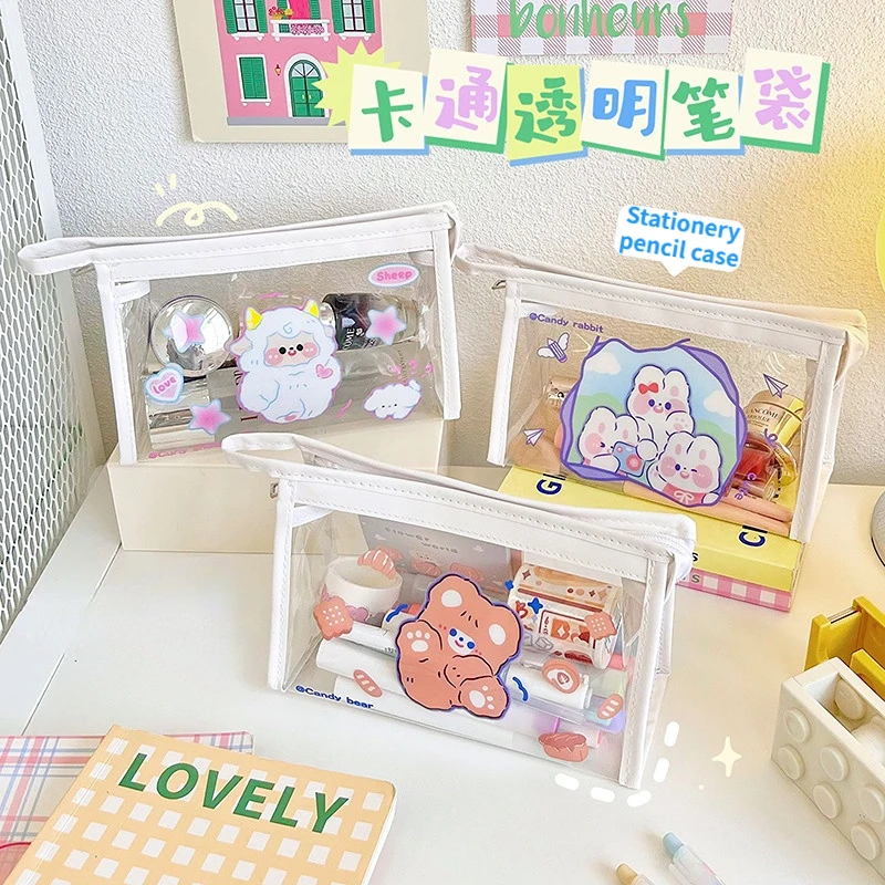 

Ins wind pencil case cartoon transparent stationery case cute large capacity stationery case girl heart lead pencil case