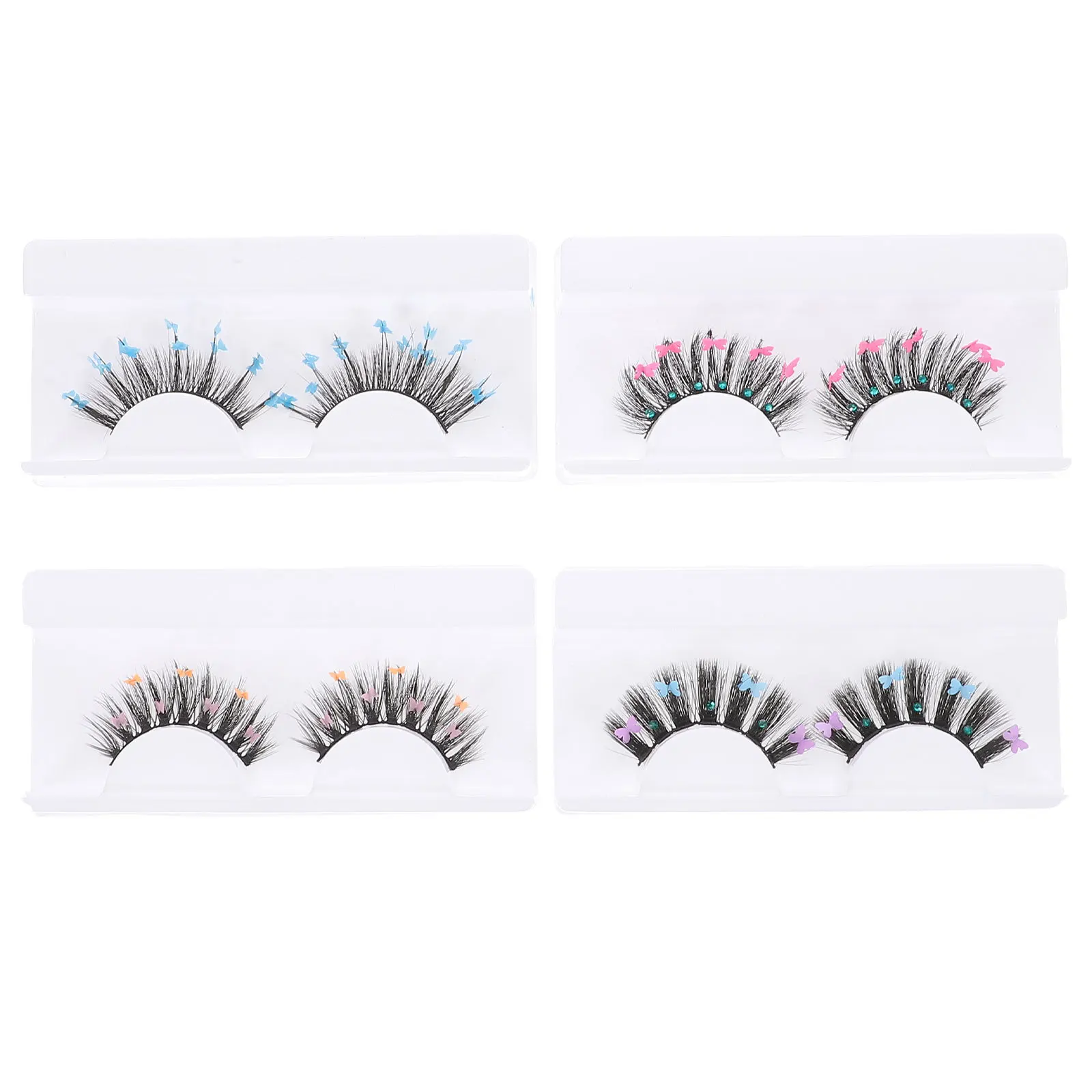 4 paia di ciglia finte lunghe glitterate, aspetto affascinante e rapido, farfalle drammatiche, paillettes, estensioni delle ciglia, ciglia colorate