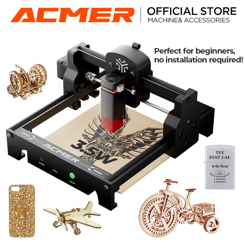 

ACMER Mini 2.5/3.5/6W Laser Engraving and Cutting Machine High Precision Portable CNC Woodworking Tools For Plywood Acrylic