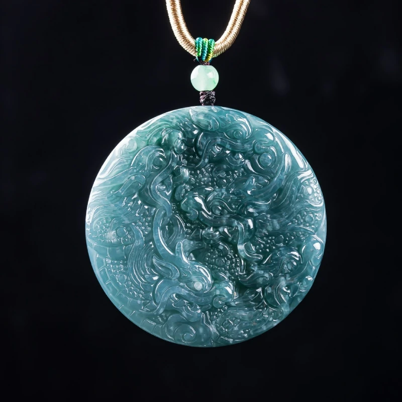 

Natural Jadeite Zodiac Nine Dragon Brand Ice Jade Necklace Pendant Men and Women Couple Fashion Personality Amulet Gift