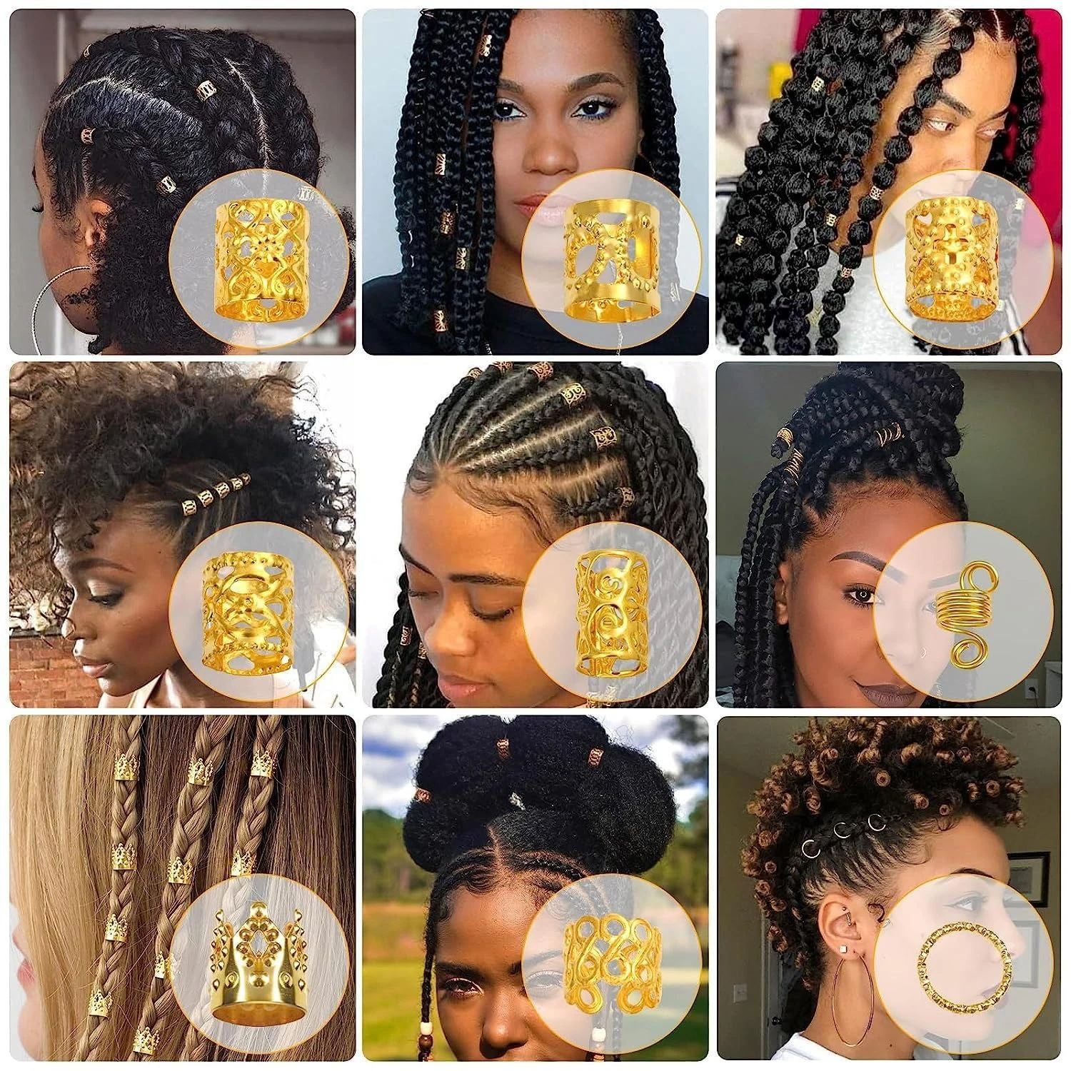 220pcs Dreadlock Hair Rings Adjustable Cuffs Clip Hair Braids Dirty Braids Bead Hairpin hair accessories Headwear for women
