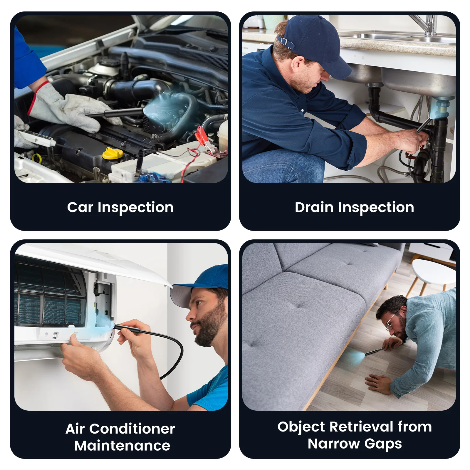 Industrielles Endoskop mit 4,3" LCD 1080P HD Inspektionskamera, 8mm Endoskop, IP67 wasserdicht, 2m/5m/10m Kabel für Rohr-, Kanal- und Autoreparaturen – Detail 10
