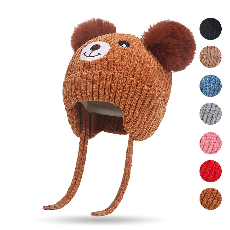 Winter Warm Knitted Cap Toddlers Hat Bear Ear Cute Windproof Hat Kids Crochet Hats Gorros Baby Autumn Beanie Cap