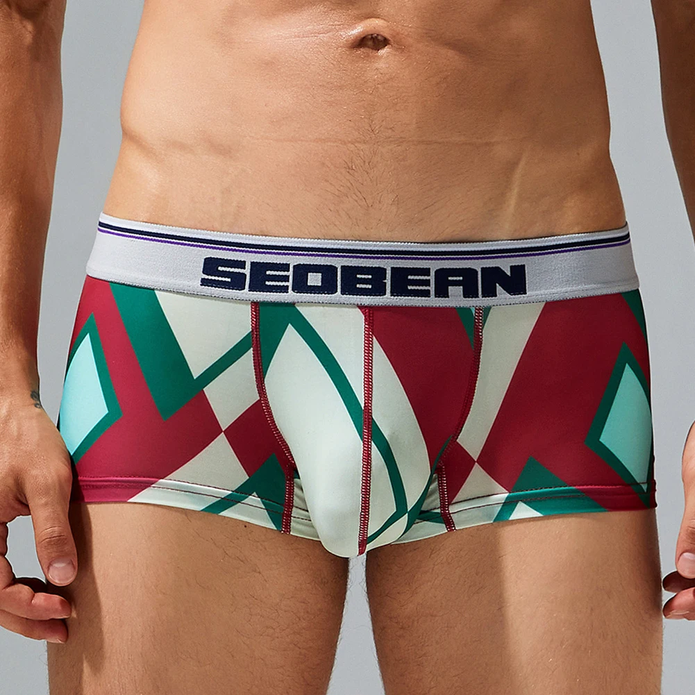 Men Fashion Printed Boxer Briefs Soft Panties Sexy Underwear Lingerie Low Waist Boxers Shorts Casual Breathable