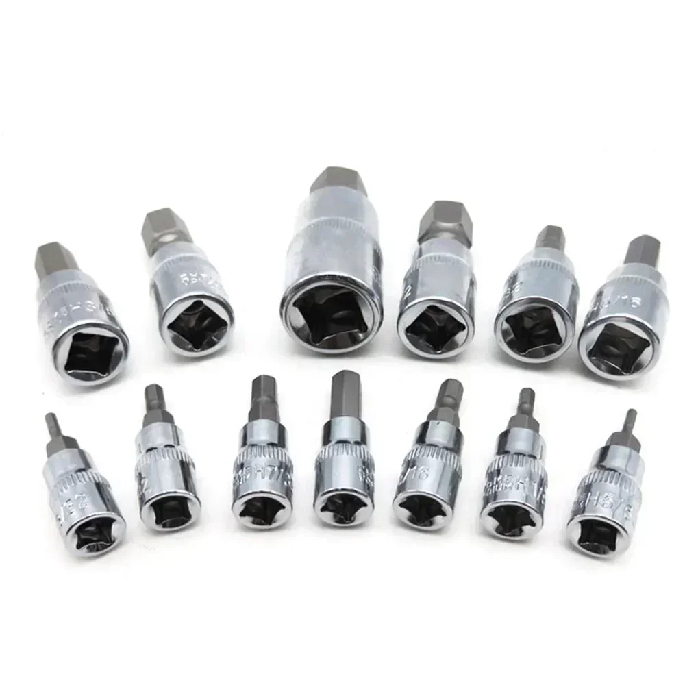 Imagem -03 - Cabeça de Manga Universal Hex Cr-v Conjunto de Bits com Caixa de Armazenamento Adaptador de Broca Sae Chave de Soquetes de Tamanho Métrico 13 Peças