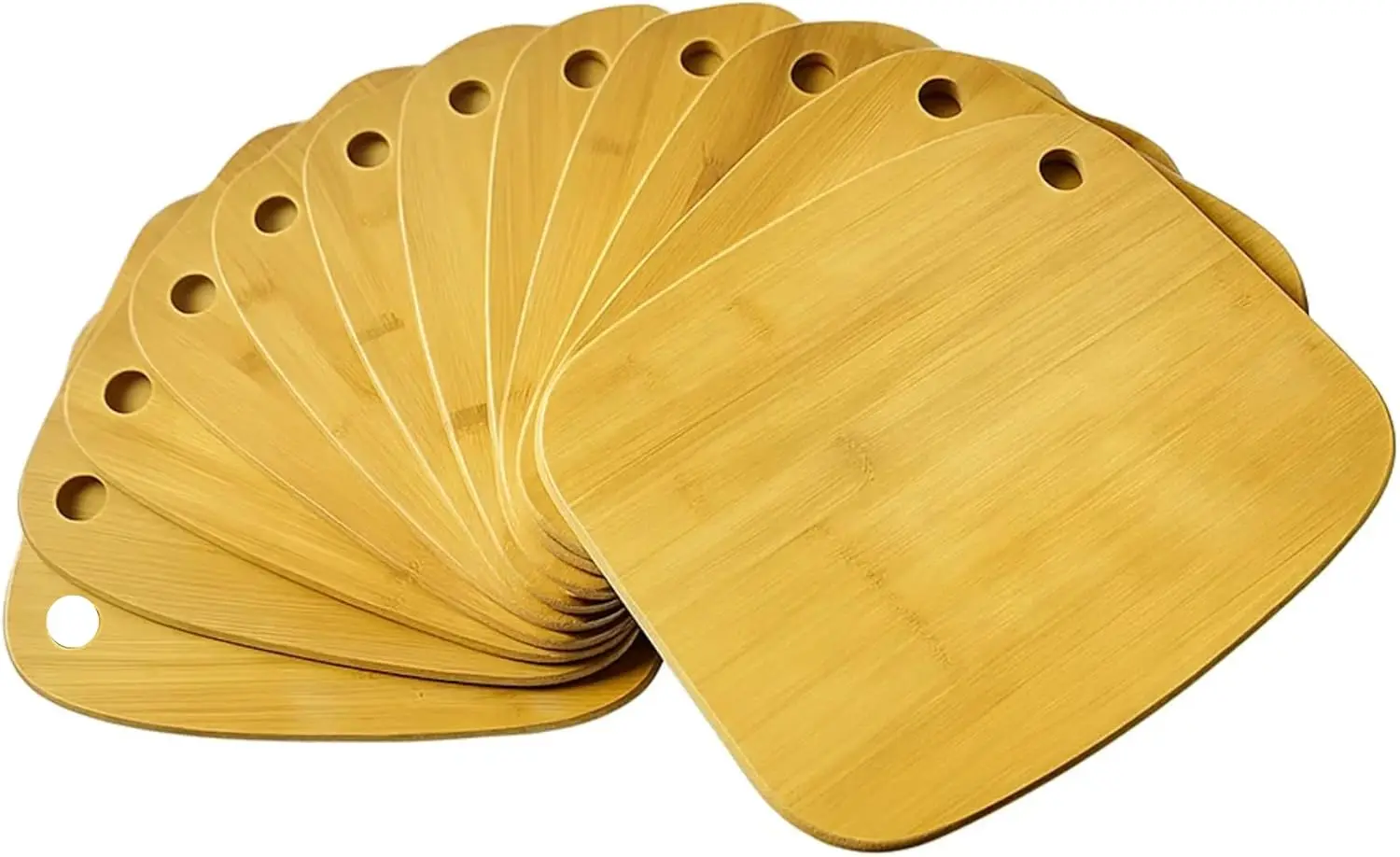 

Set of 12, Bulk Bamboo Cutting Boards with Hole – 13x10" Rounded Edge Charcuterie Trays, Grazing Platters, Blank Wood f
