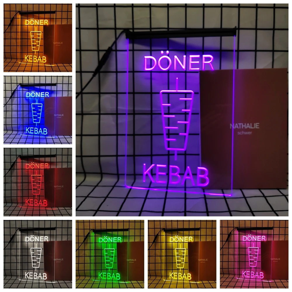 Doner Kebab Restaurant Caf Decoration Bar Retro LED Neon Sign Home Decor with Vintage Plaques and Posters for Room Office