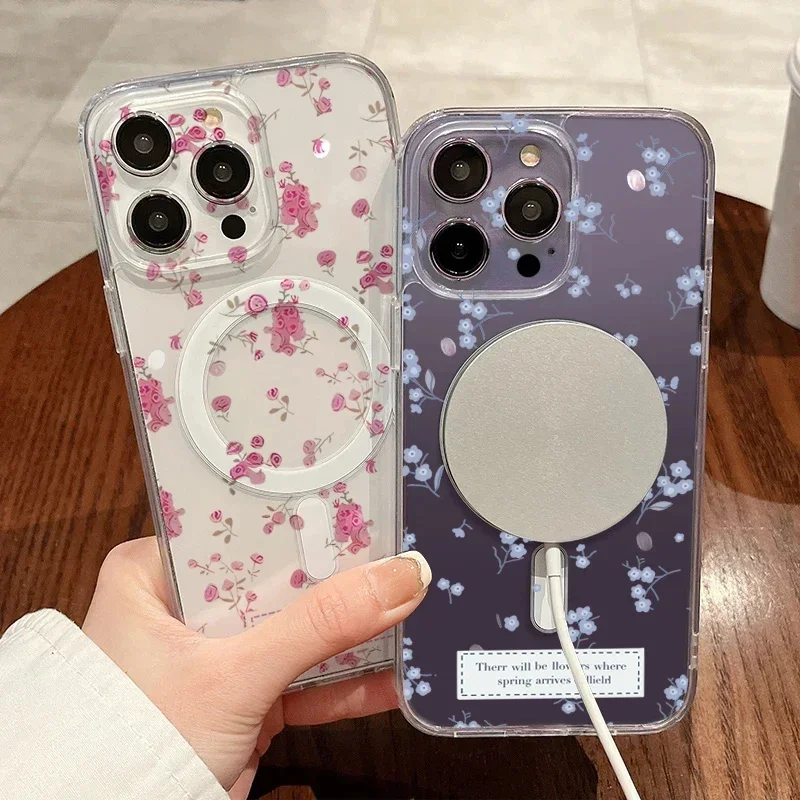 Y2K Floral Flower Case For Samsung Galaxy S23 S24 S25 Ultra S22 Plus FE Z Flip 6 5 4 3 cover Magnetic Wireless Charge Magsafe