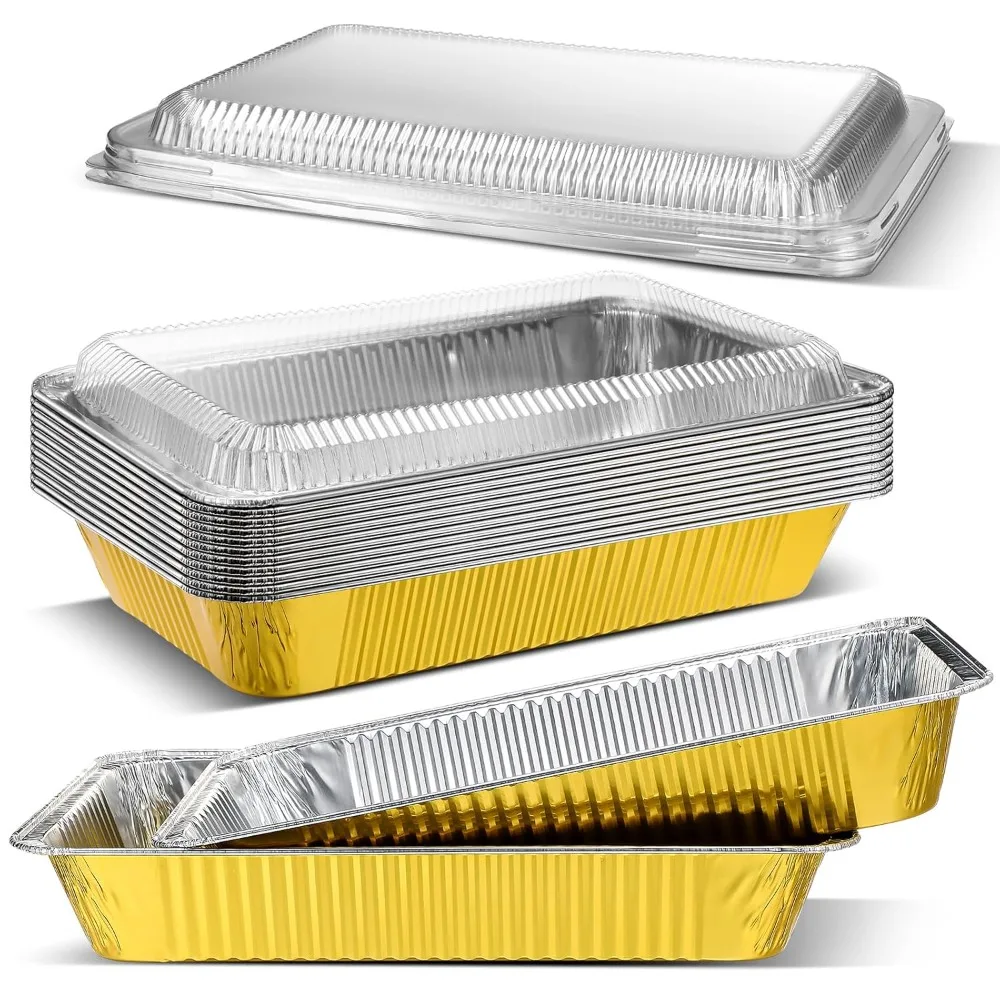 

Baderke 10 Sets Large Aluminum Foil Pans with Lids, 21x13 Inch Heavy Duty Aluminum Pans, Disposable Baking Pan Trays, Sturdy Foo
