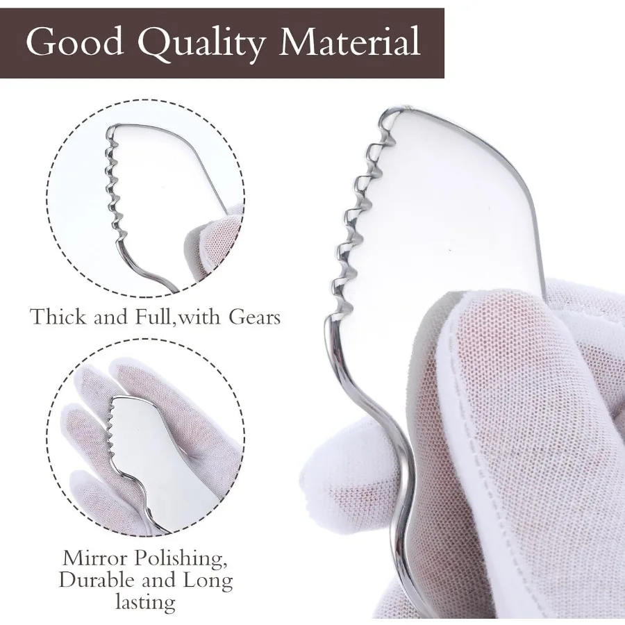 أداة غوا شا المصنوعة من الفولاذ المقاوم للصدأ، مصممة بشكل مريح لتدليك جسم الوجه والتصريف اللمفاوي، والعافية المنزلية