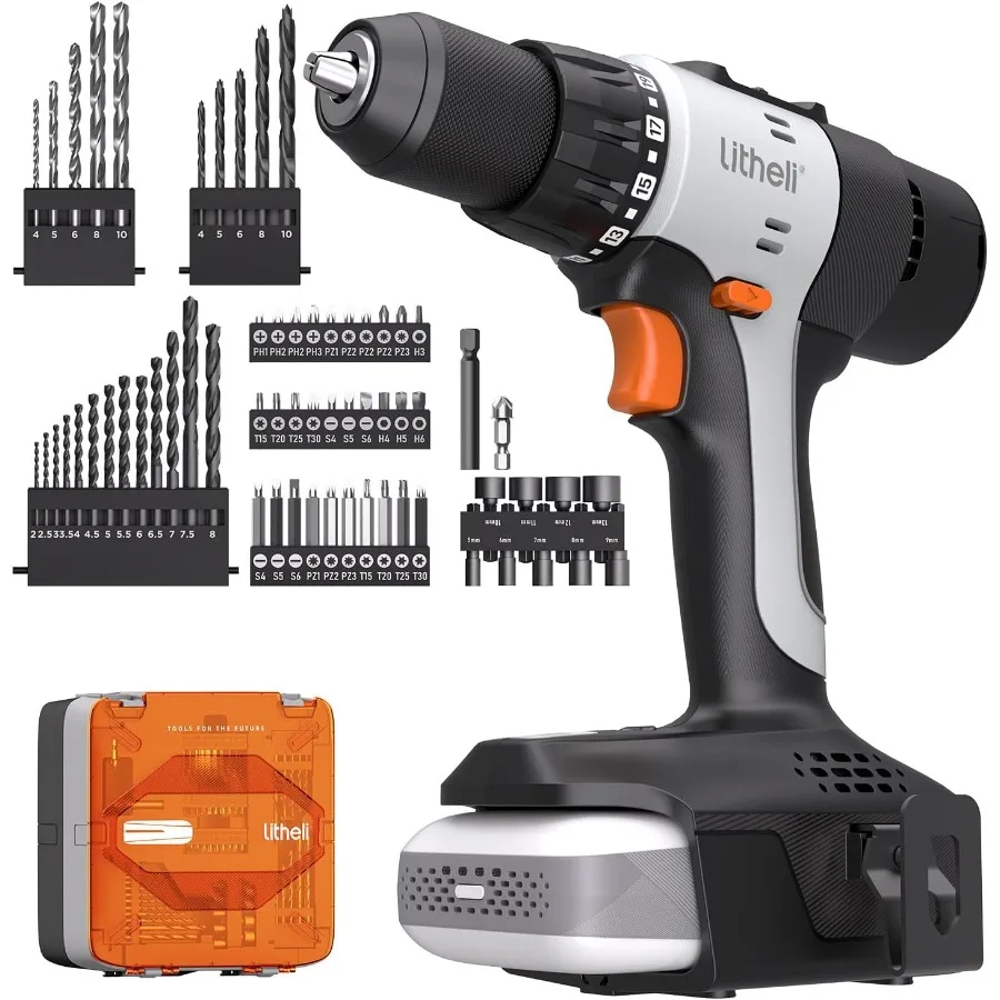 

20V Cordless Drill Driver Set Electric Power Drill with 2 Variable Speed Settings 1/2 Inch Keyless Chuck 21+1 Clutch Se