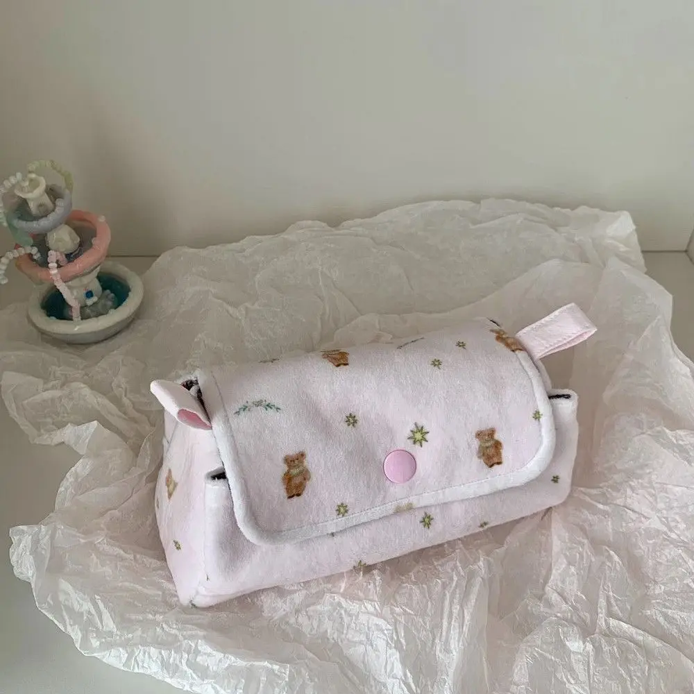 Large Capacity Pencil Bag Light Blue Multi-Use Storage Pouch Cosmetic Pouch Polka Dot Three-Layer Pencil Bag For Campus Study