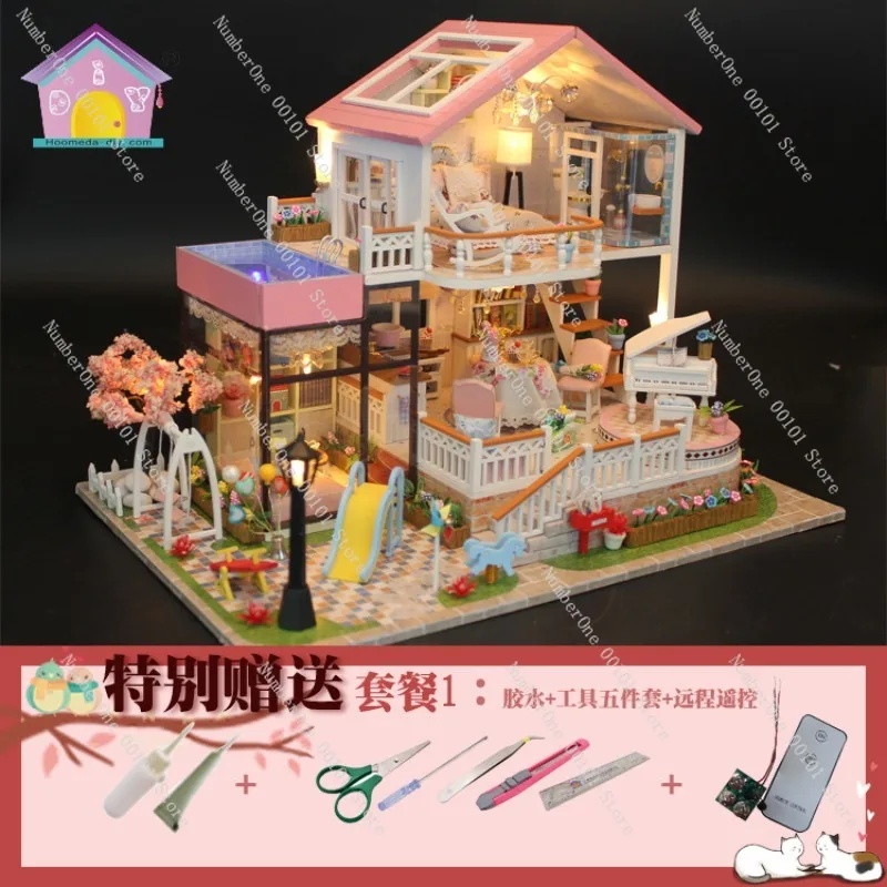 DIY Miniature Dollhouse Kit Sweet Words Wooden Puzzle 3D Craft Model Building Toy Creative Room Decor Gift for Adults