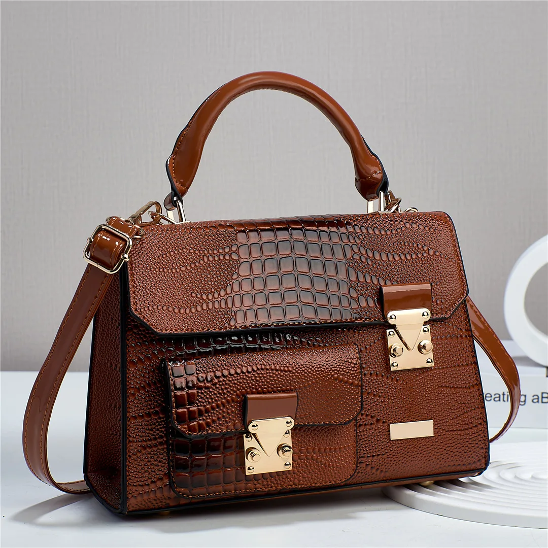 Women\'s 2023 Popular Crossbody Bags High Quality Handbag Crocodile Pattern PU Retro Single-Shoulder Bag Commuter Storage Satchel