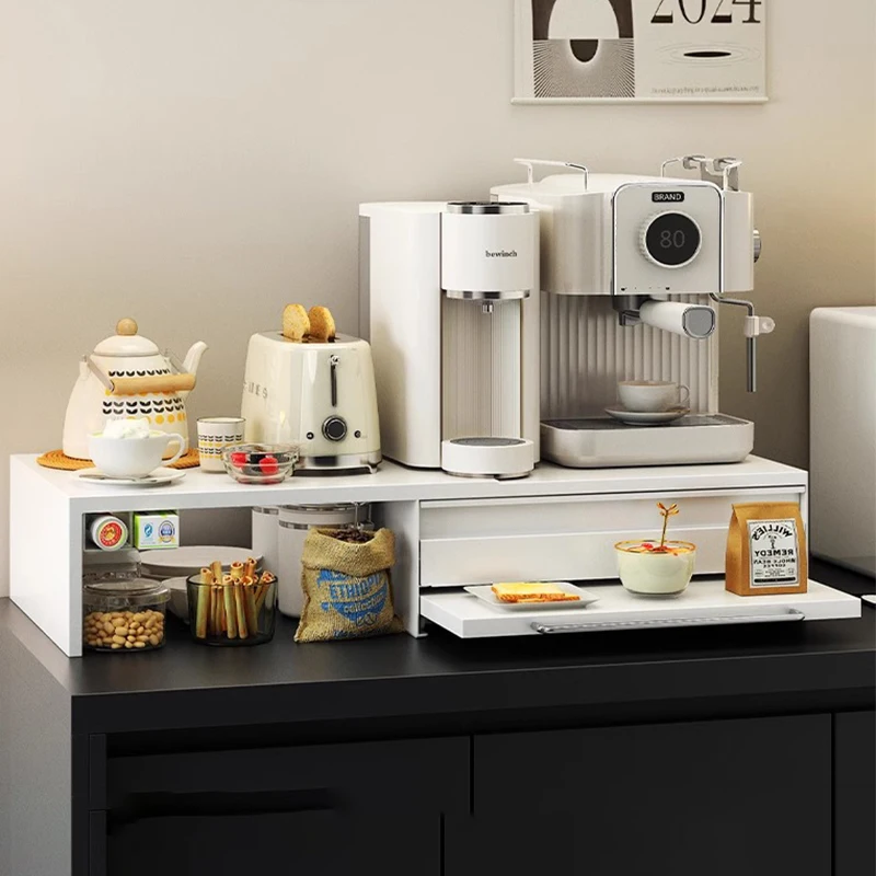 Extendable Coffee Machine Shelf Carbon Steel Utensils Storage Box Drawer Type Snack Storage Cabinet Sundries Organizer Rack