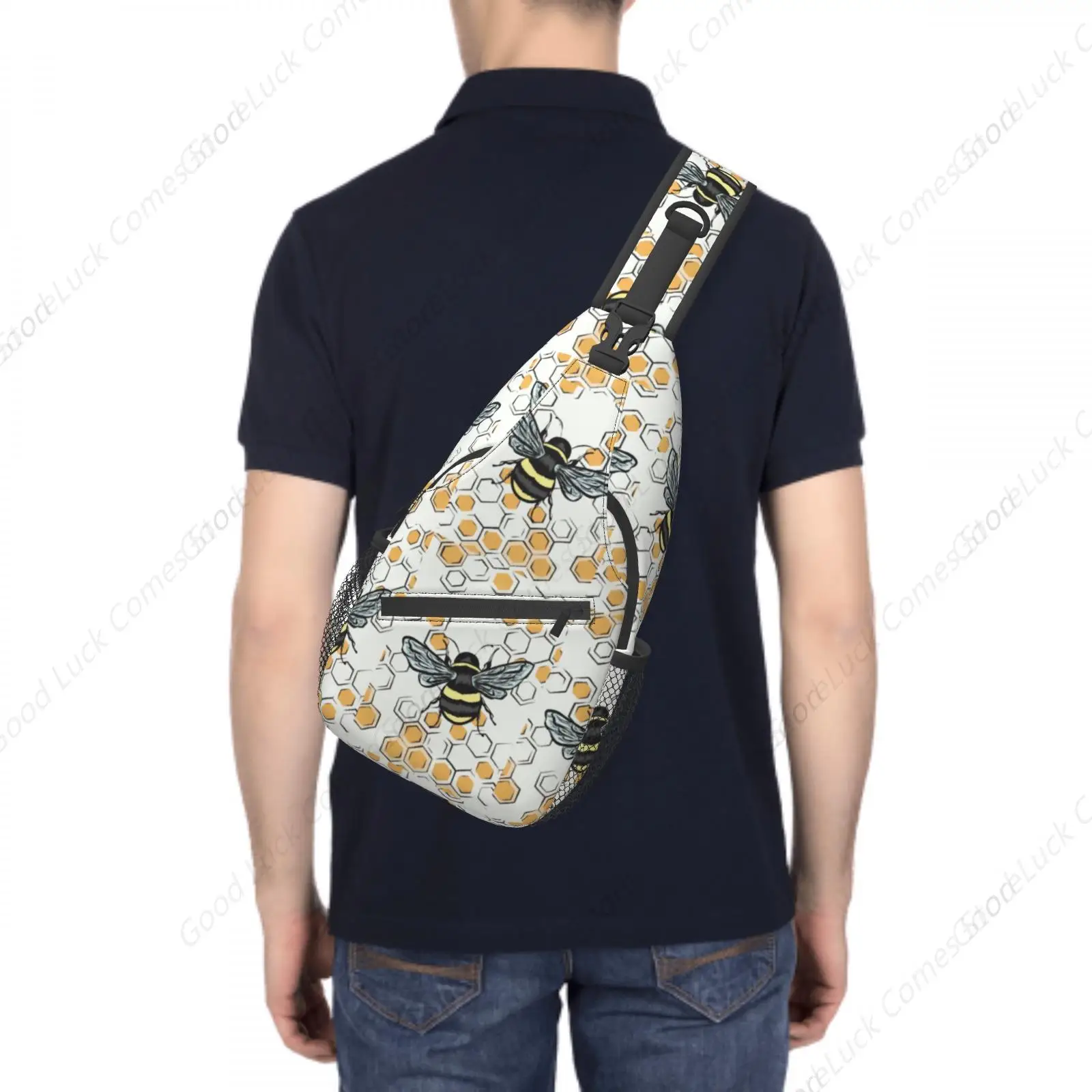 Bee และ Honeycomb กระเป๋าสะพายข้างอินเทรนด์สลิงกระเป๋าเป้สะพายหลังกระเป๋าสะพายยิมขี่จักรยานท่องเที่ยวเดินป่า