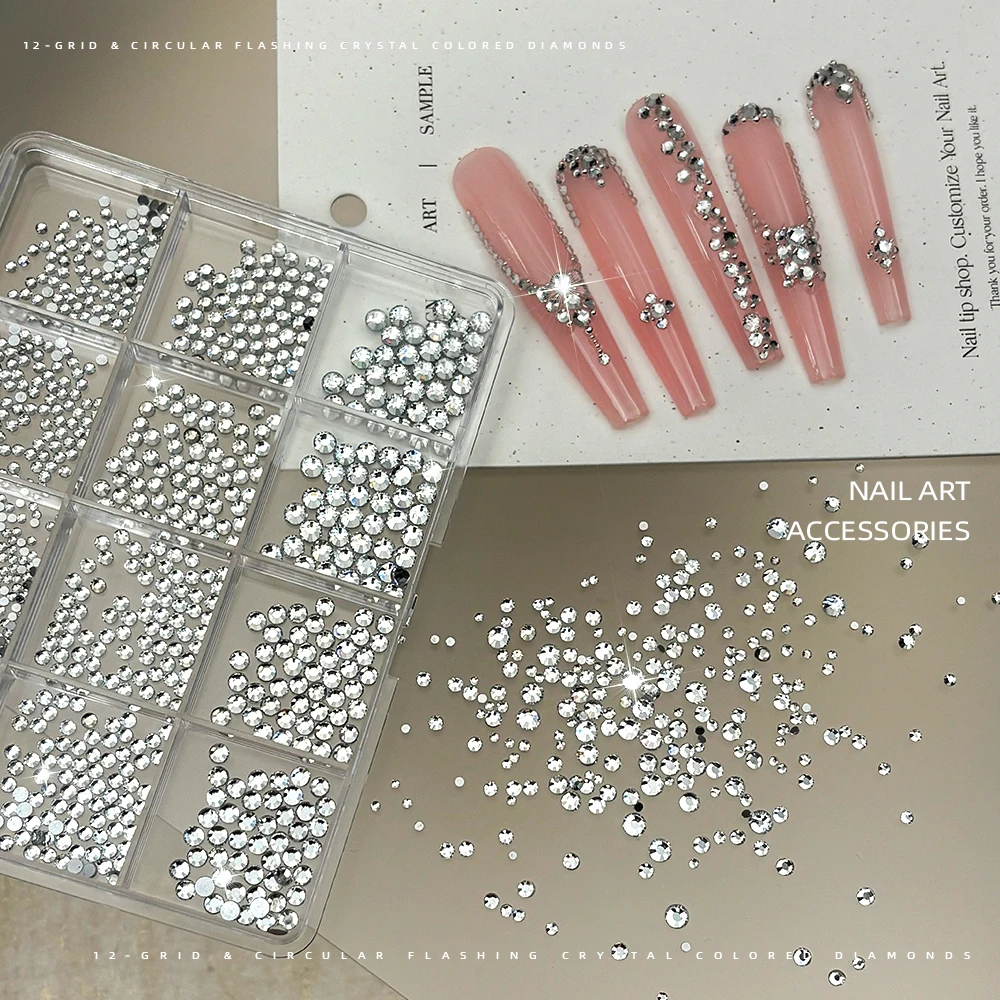 1Box 3D Luxury Clear Nail Art Rhinestones Set Multi-size Round Flatback Crystal Gems Nail Charms Nail Salon & Craft Supplies *ZB