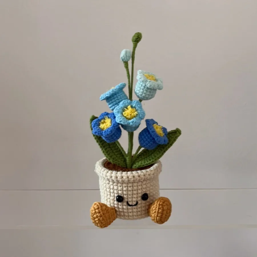 Niedlicher Gehäkelter Glockenblumen-Blumentopf, Handgefertigter Gewebter Blumentopf, Kreative Künstliche Blume, Schreibtisch- und Bücherregal-Dekoration, Geschenk – Detail 4