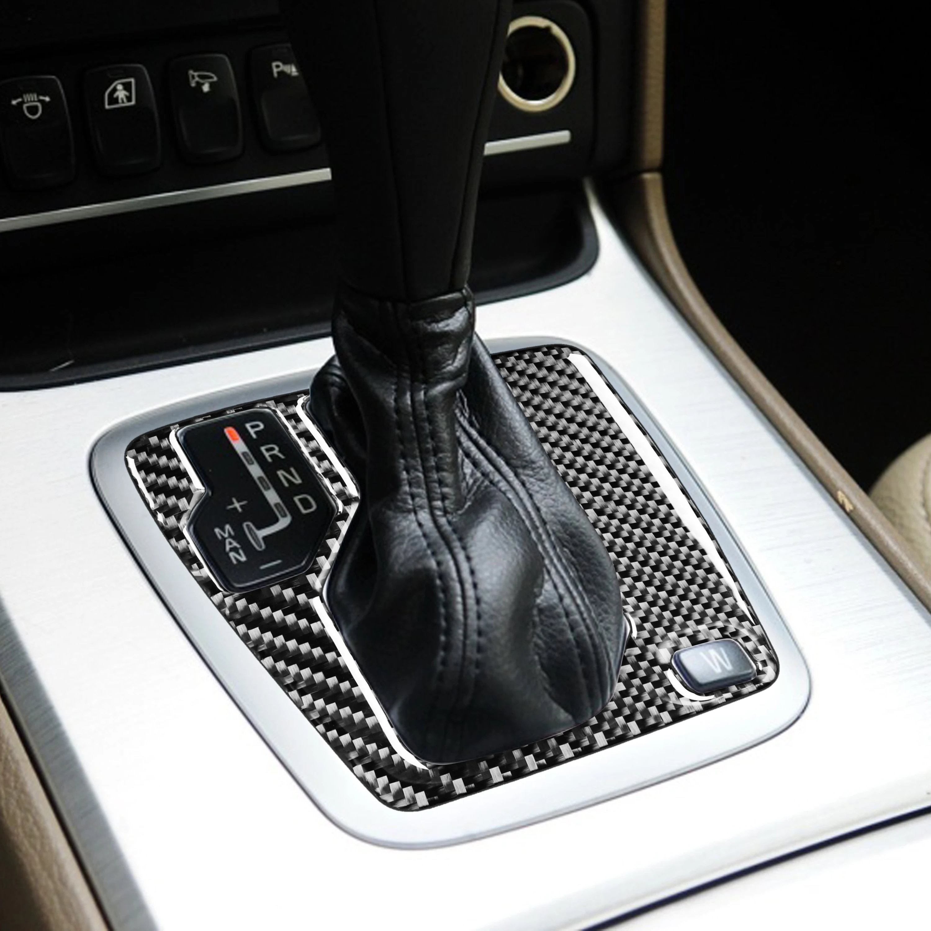 For Volvo XC90 2003-2014 Carbon Fiber Gear Box Button Panel Wood grain Shift Frame Decoration Interior Car Accessories Sticker