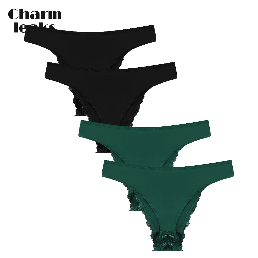 Charmleaks Women Panties Lace Hollow Out Sexy Bikini Elegant Tanga Solid Color Briefs Size S-2XL,4 PCS