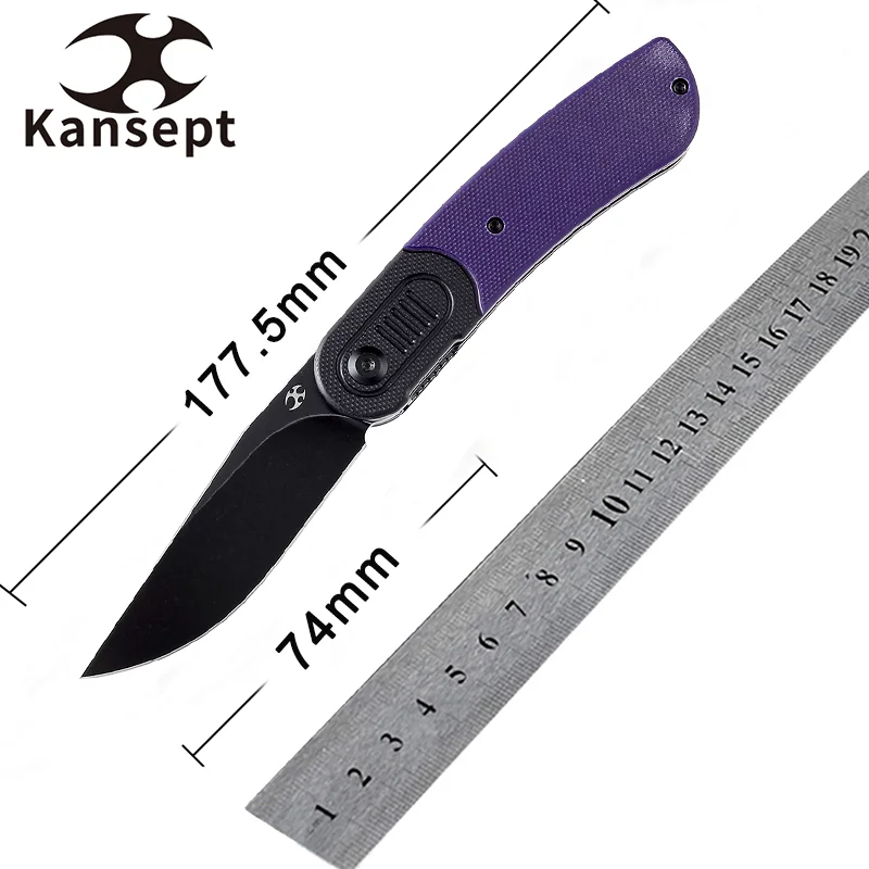 Kansept Reverie T2025B5 Folding Knives Black Stonewashed 154CM with Black and Purple G10 Handle for Camping Hunting EDC Carry