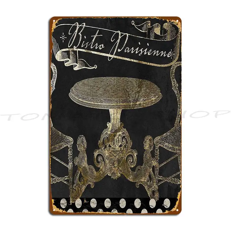 Bistro Parisienne Gold Metal Plaque Poster Kitchen Club Bar Design Vintage Printed Tin Sign Poster
