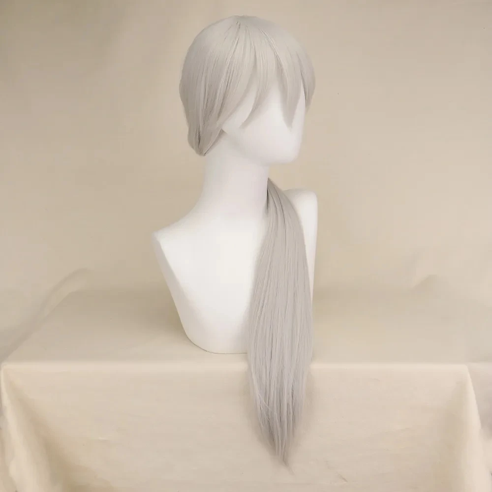 Anime Chainsaw Man Quanxi Cosplay Silver Long Wig Eyes Patch Halloween Party Role Play Heat-resistant Fiber Hair