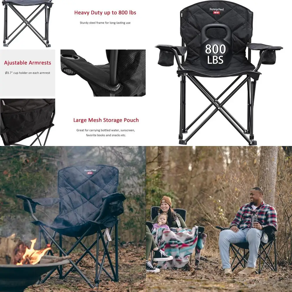 

Extra Large Heavy-Duty Folding Camping Chair for Outdoors, 800 lbs Capacity, Padded with Cup Holder & Pocket