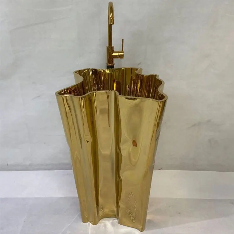 Stainless steel art column type washbasin villa home bathroom color washbasin