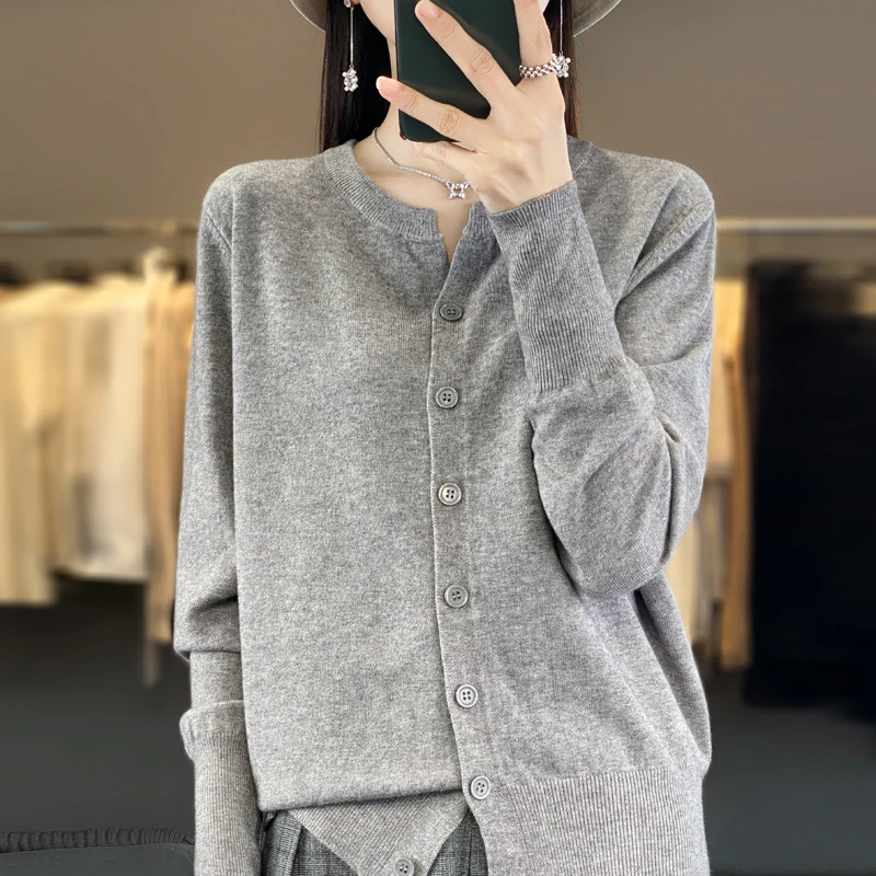 Autumn And Winter New Cashmere Cardigan Women Solid Color Sweater Loose O-Neck Knitted Cashmere Cardigan Sweater Women