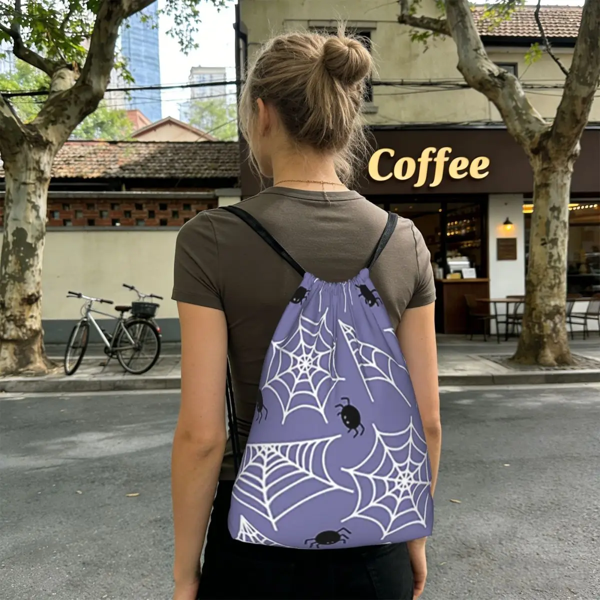 Halloween Black Cat Spider Gothic Witch Backpacks Fashion Drawstring Bundle Pocket Sports Bag Book Bags for Man Woman Students