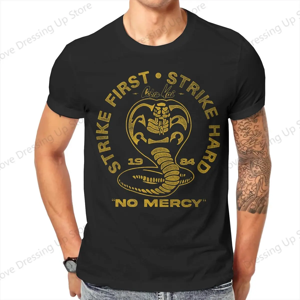 

Cobra Kai Strike First Strike Hard Print Funny Short Sleeved T-shirt Men Women Trend Fun Summer Creativity Tops