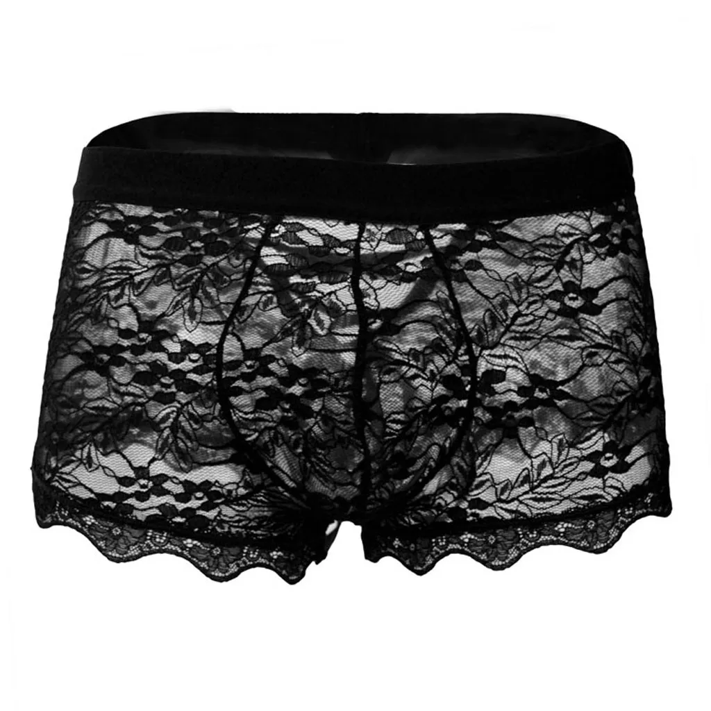 Men\'S Sexy Lace Boxers Underwear Charming Translucent Boxershorts Panties Low Waist High Elastic Boxers Underwear Slip Hombre