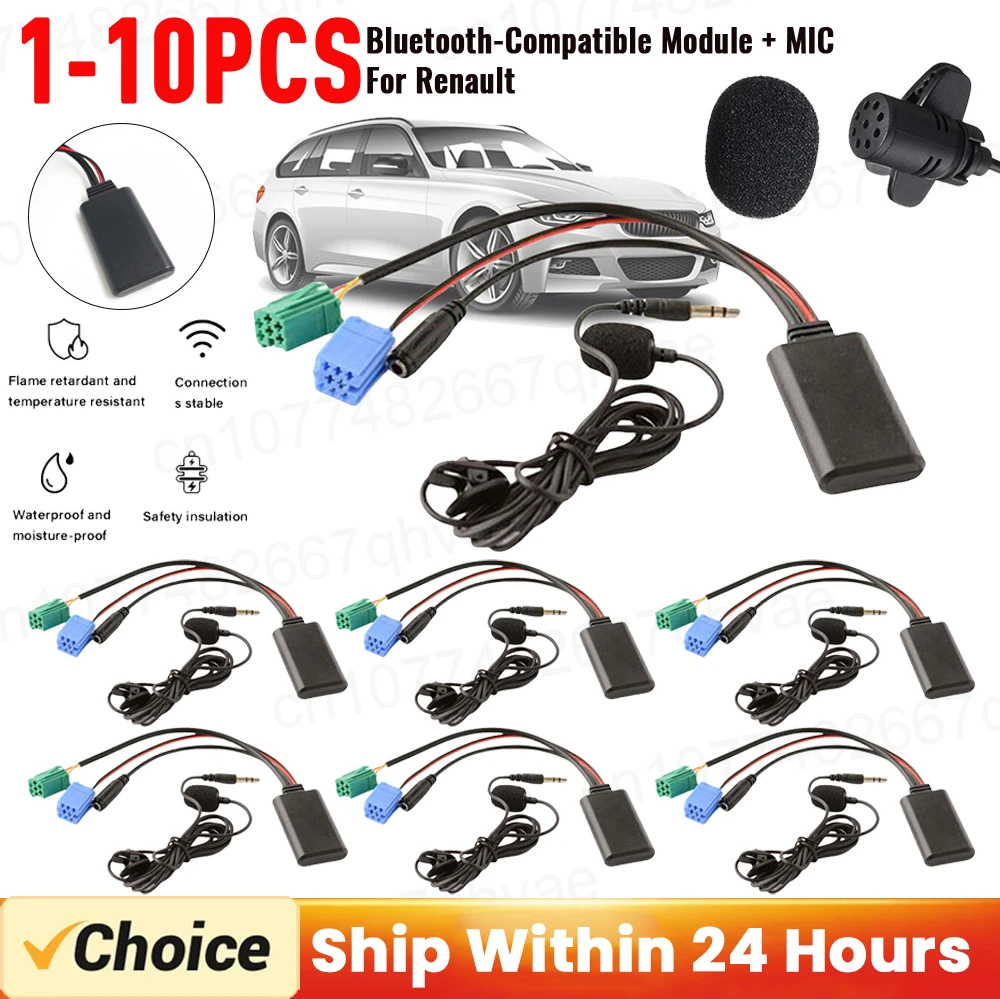 1-10PCS Car Bluetooth 5.0 Module AUX Adapter MIC Handsfree Free Calling Adapter MINI ISO  AUX Cable for Renault Updatelist Radio