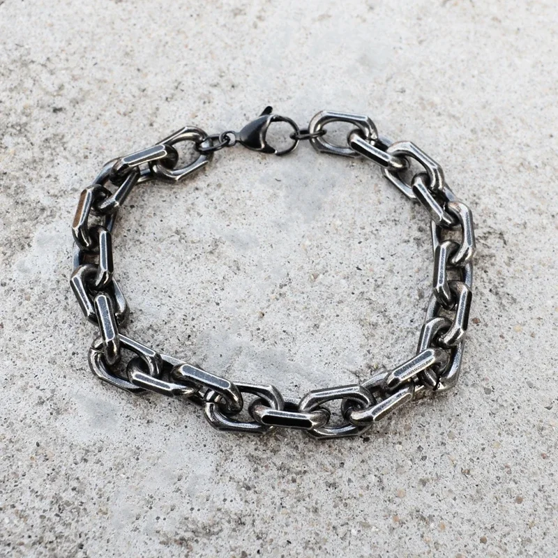 سوار رولو كابل سلسلة ربط للرجال والنساء، 10 عرض، طول 20 سم، سوار عتيق من الفولاذ المقاوم للصدأ باللون الأسود هدية له #4