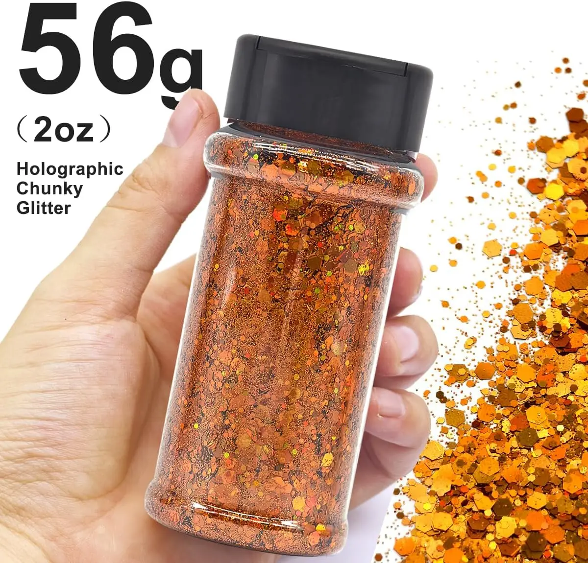Silberner holografischer Nagelglitzer – 2 Unzen Glitzermischung, grober Glitzer, große Farben im Shaker, Nagelglitzerdekoration – Detail 5