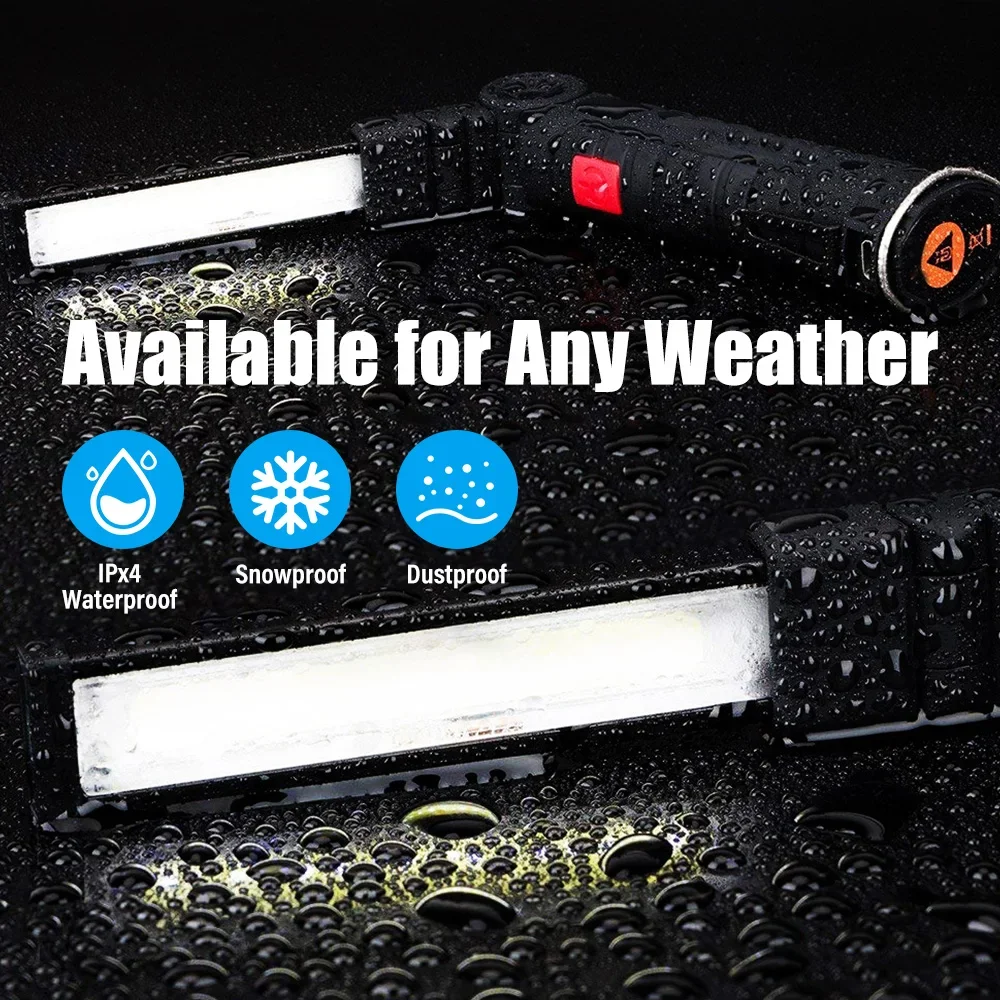 COB LED Work Light Dimmable USB Rechargeable LED Flashlight Inspection Lamp With Magnetic Hook Power Bank 18650 Battery Torch